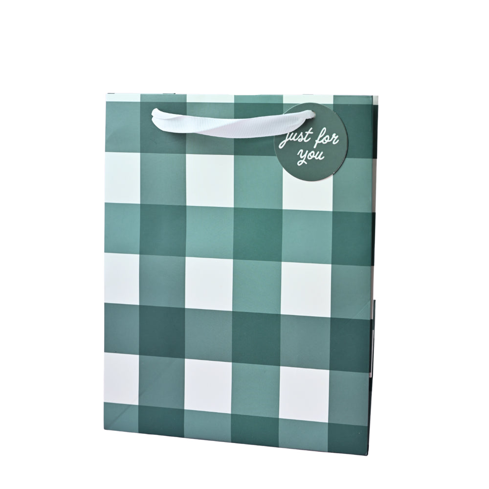 Chistmas Small Gift Bag - Forest Green Gingham